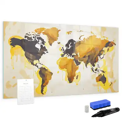 Lavagna magnetica per scrivere con stampa a tema mappa del mondo astratta