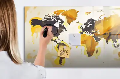 Lavagna magnetica per scrivere con stampa a tema mappa del mondo astratta
