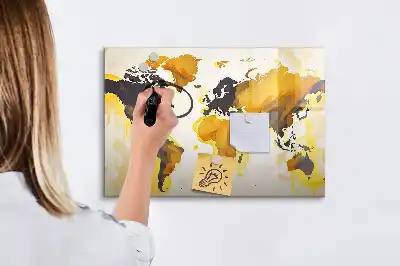 Lavagna magnetica per scrivere con stampa a tema mappa del mondo astratta
