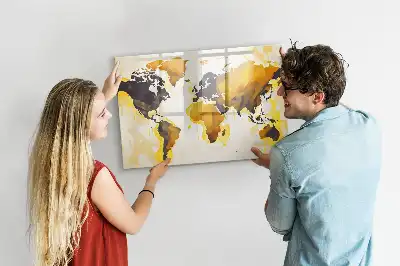 Lavagna magnetica per scrivere con stampa a tema mappa del mondo astratta