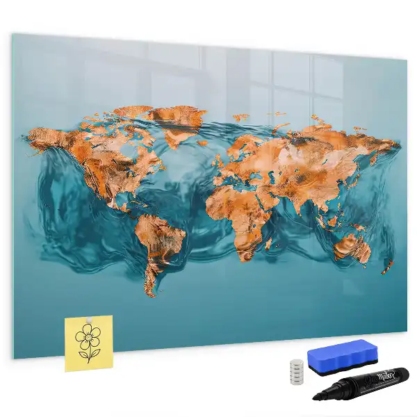 Lavagna magnetica per disegnare con stampa di mappa del mondo astratta