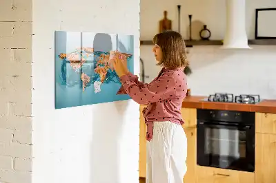 Lavagna magnetica per disegnare con stampa di mappa del mondo astratta