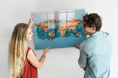 Lavagna magnetica per disegnare con stampa di mappa del mondo astratta