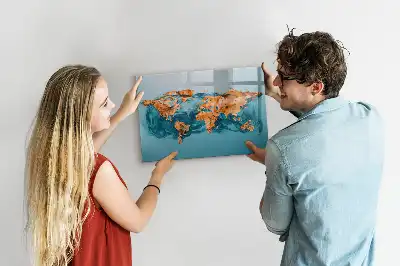 Lavagna magnetica per disegnare con stampa di mappa del mondo astratta
