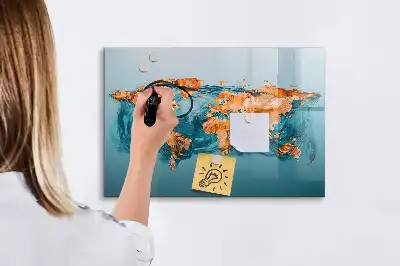 Lavagna magnetica per disegnare con stampa di mappa del mondo astratta
