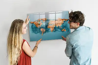 Lavagna magnetica per disegnare con stampa di mappa del mondo astratta