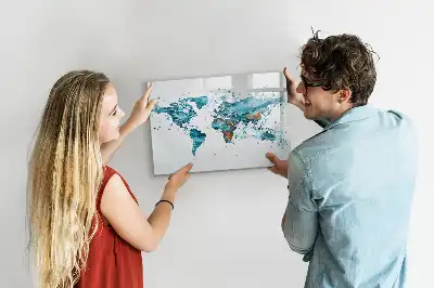 Lavagna magnetica a forma di mappa del mondo