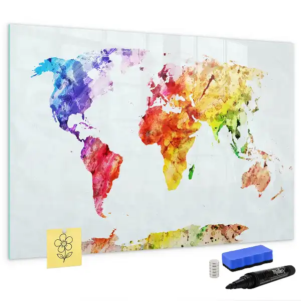 Mappa del mondo ad acquerello lavagna magnetica per disegnare