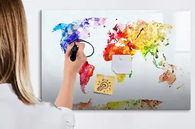 Mappa del mondo ad acquerello lavagna magnetica per disegnare
