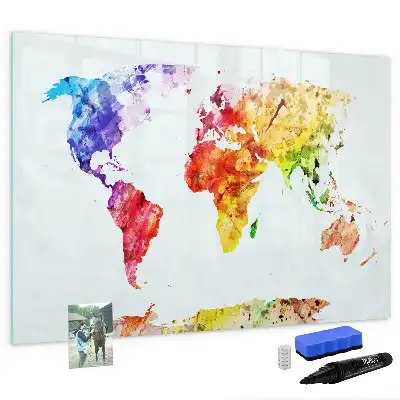 Mappa del mondo ad acquerello lavagna magnetica per disegnare