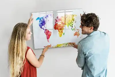 Mappa del mondo ad acquerello lavagna magnetica per disegnare