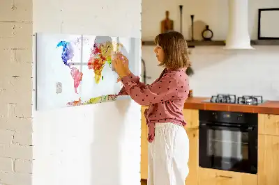Mappa del mondo ad acquerello lavagna magnetica per disegnare