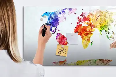 Mappa del mondo ad acquerello lavagna magnetica per disegnare