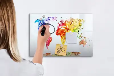 Mappa del mondo ad acquerello lavagna magnetica per disegnare