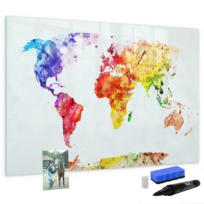 Mappa del mondo ad acquerello lavagna magnetica per disegnare