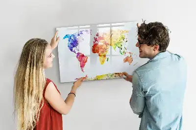 Mappa del mondo ad acquerello lavagna magnetica per disegnare