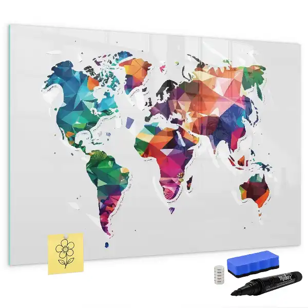 Lavagna magnetica a forma di mappa del mondo con design a triangoli