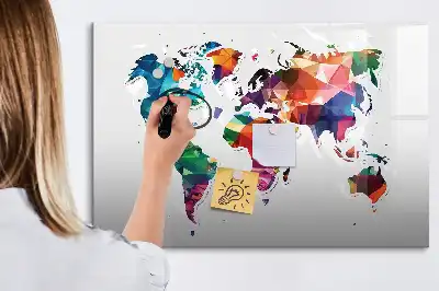 Lavagna magnetica a forma di mappa del mondo con design a triangoli