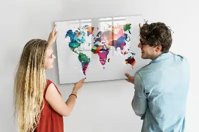 Lavagna magnetica a forma di mappa del mondo con design a triangoli