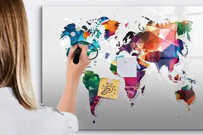 Lavagna magnetica a forma di mappa del mondo con design a triangoli