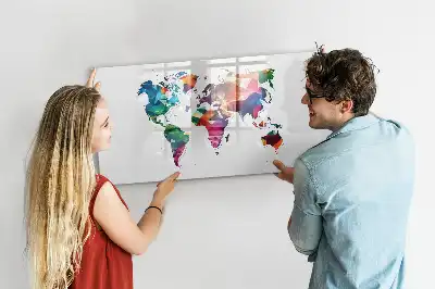 Lavagna magnetica a forma di mappa del mondo con design a triangoli