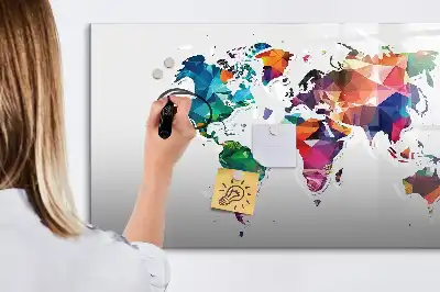 Lavagna magnetica a forma di mappa del mondo con design a triangoli