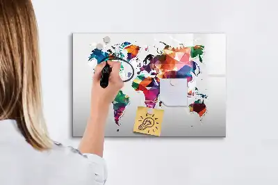 Lavagna magnetica a forma di mappa del mondo con design a triangoli