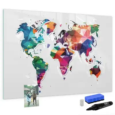 Lavagna magnetica a forma di mappa del mondo con design a triangoli