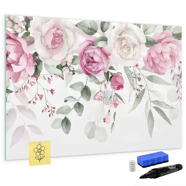 Lavagna magnetica per disegnare motivo rose ad acquerello