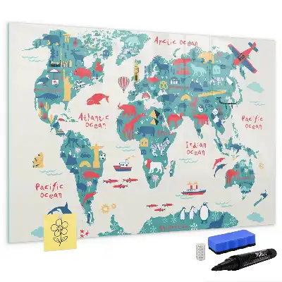 Mappa del mondo illustrata lavagna magnetica per disegnare