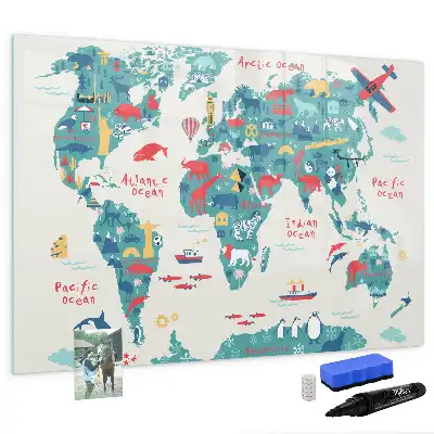 Mappa del mondo illustrata lavagna magnetica per disegnare