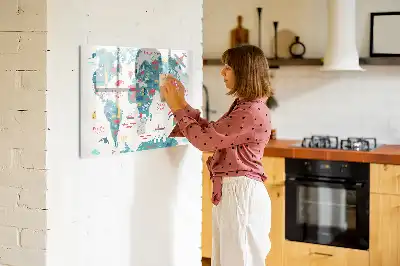 Mappa del mondo illustrata lavagna magnetica per disegnare