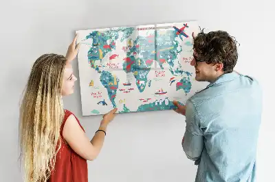Mappa del mondo illustrata lavagna magnetica per disegnare