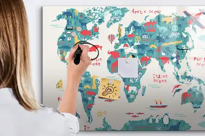 Mappa del mondo illustrata lavagna magnetica per disegnare