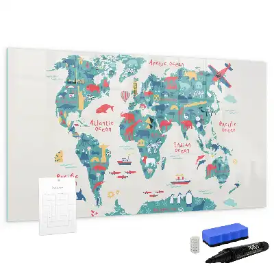 Mappa del mondo illustrata lavagna magnetica per disegnare