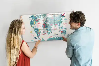 Mappa del mondo illustrata lavagna magnetica per disegnare