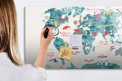 Mappa del mondo illustrata lavagna magnetica per disegnare