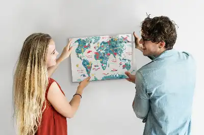 Mappa del mondo illustrata lavagna magnetica per disegnare
