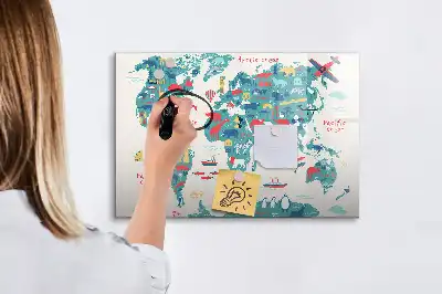 Mappa del mondo illustrata lavagna magnetica per disegnare