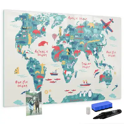 Mappa del mondo illustrata lavagna magnetica per disegnare