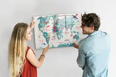 Mappa del mondo illustrata lavagna magnetica per disegnare