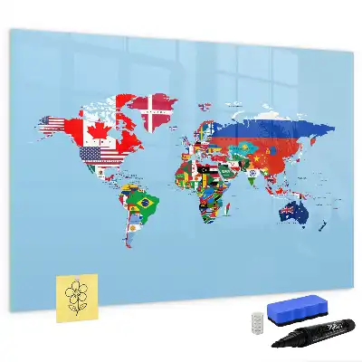Lavagna magnetica con mappa del mondo e bandiere
