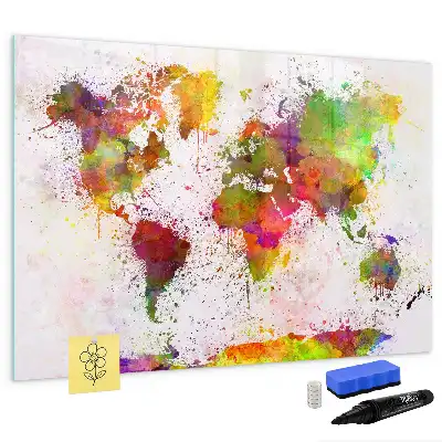 Lavagna magnetica per disegnare con stampa mappa del mondo ad acquerello