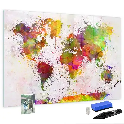 Lavagna magnetica per disegnare con stampa mappa del mondo ad acquerello