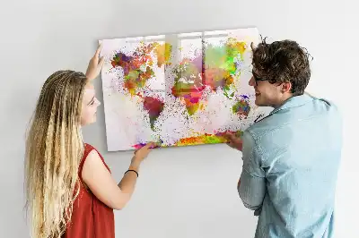 Lavagna magnetica per disegnare con stampa mappa del mondo ad acquerello