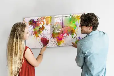 Lavagna magnetica per disegnare con stampa mappa del mondo ad acquerello