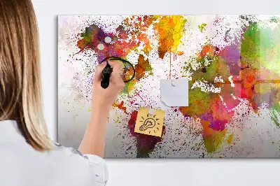 Lavagna magnetica per disegnare con stampa mappa del mondo ad acquerello