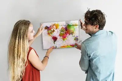 Lavagna magnetica per disegnare con stampa mappa del mondo ad acquerello
