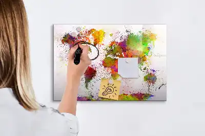 Lavagna magnetica per disegnare con stampa mappa del mondo ad acquerello