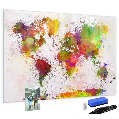Lavagna magnetica per disegnare con stampa mappa del mondo ad acquerello